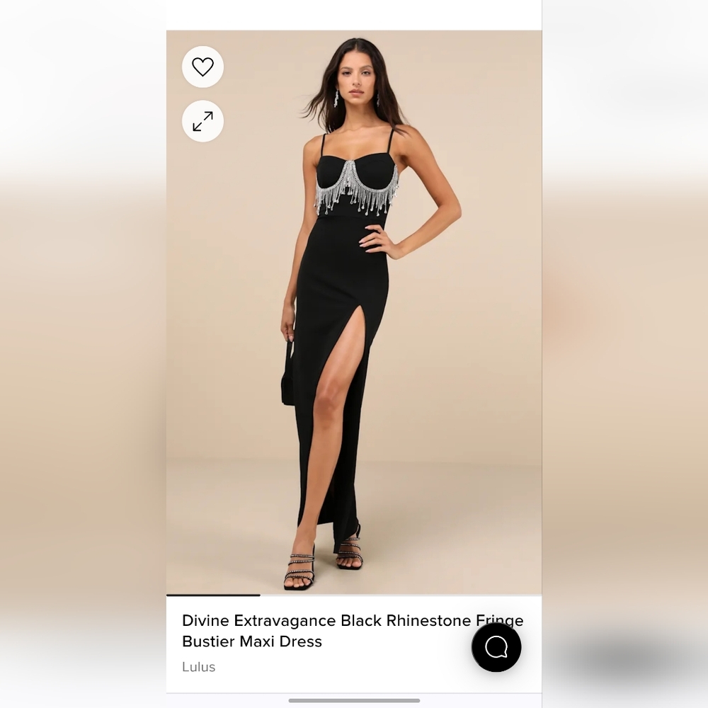 Lulus Divine Extravagance Black Rhinestone Fringe Bustier Maxi Dress